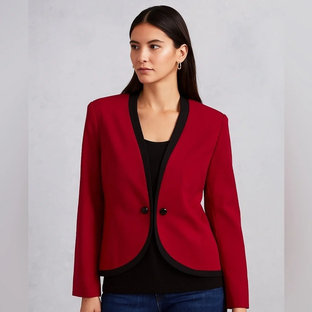 Christian Dior | Vintage Wool Blazer Coat Button Front Fuschia Black Made in USA